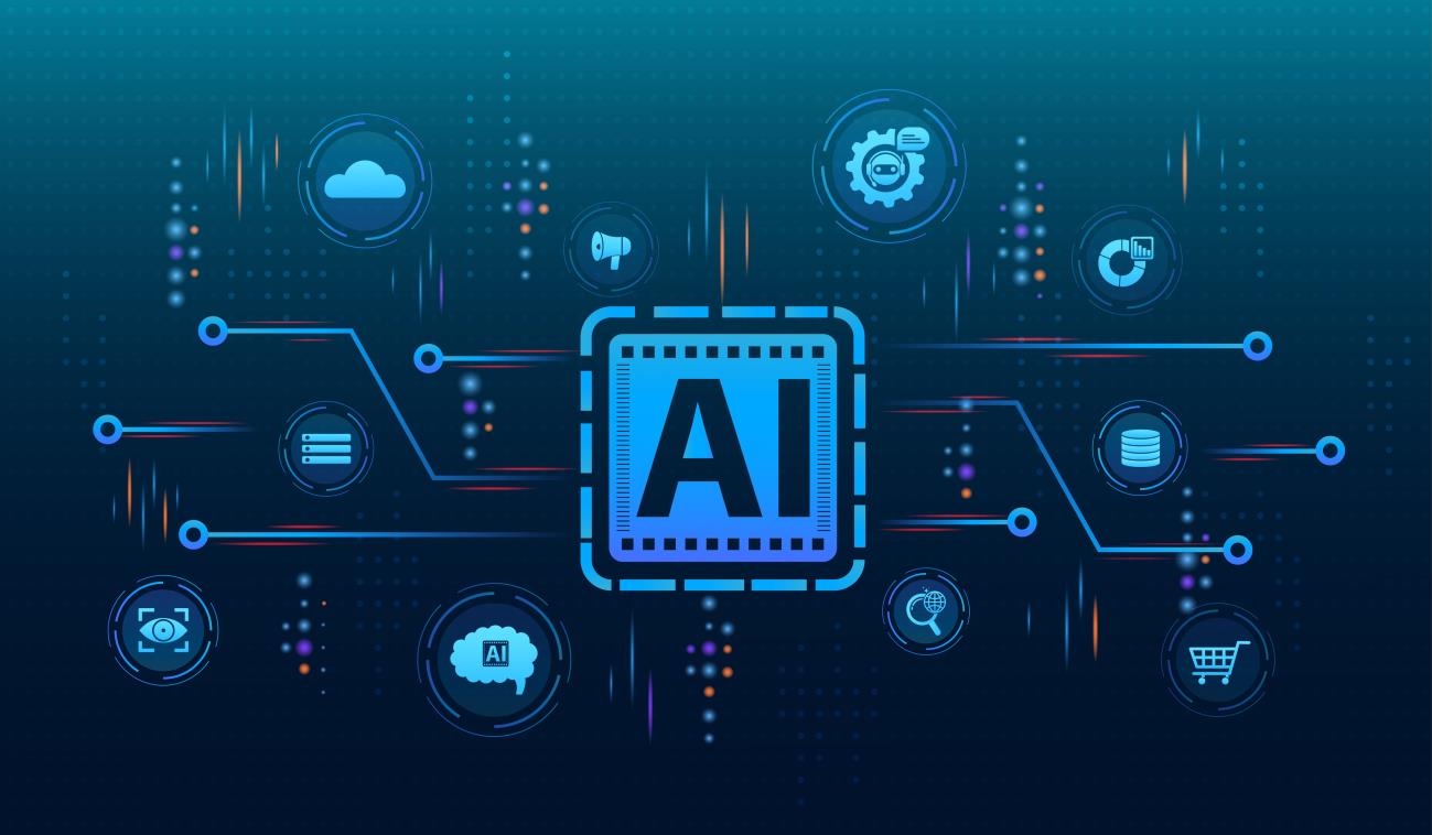AI chip at the centre of connected business automation icons